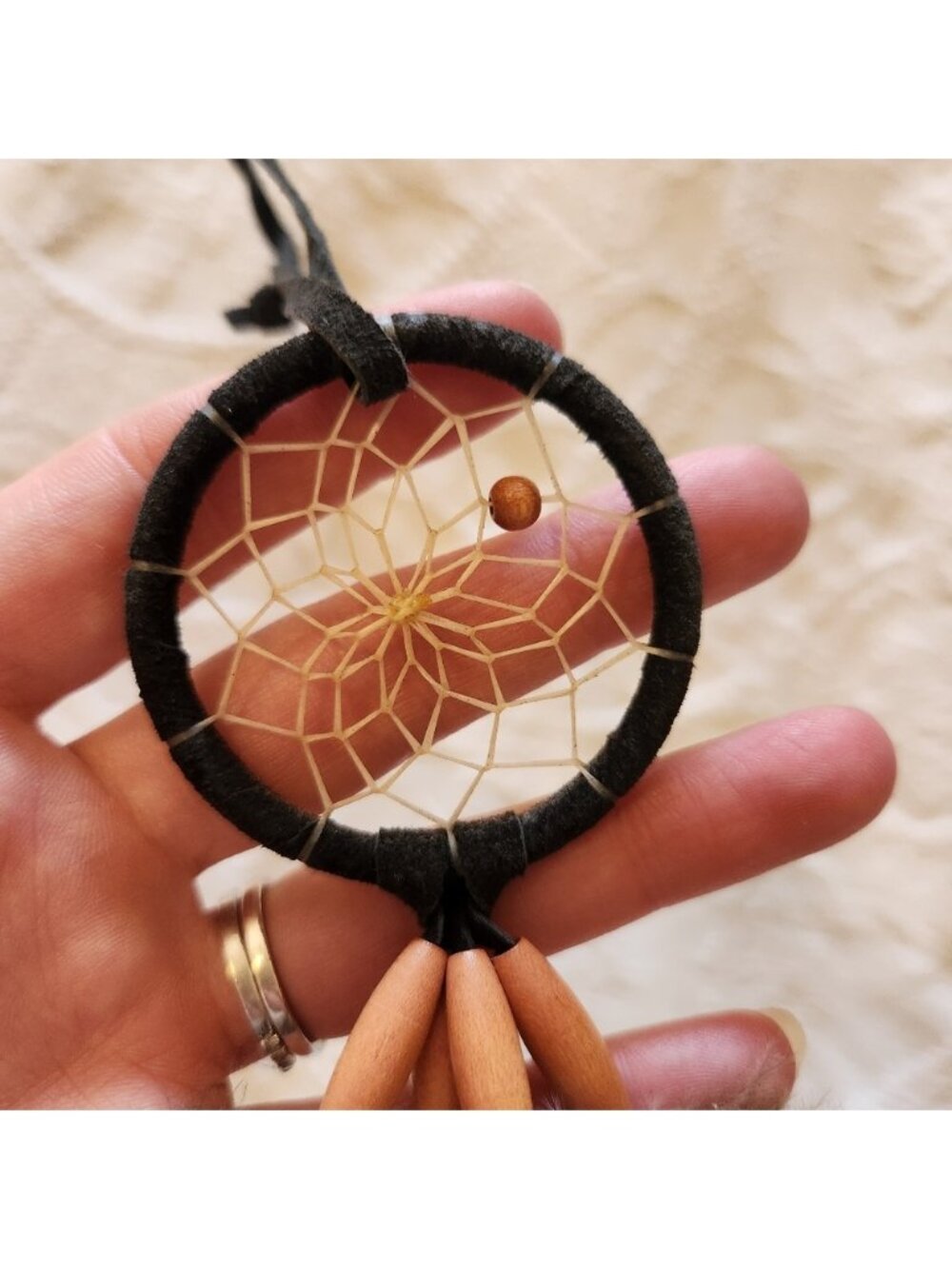 Handcrafted indigenous feather wooden beeds Dreamcatcher, 2"‎